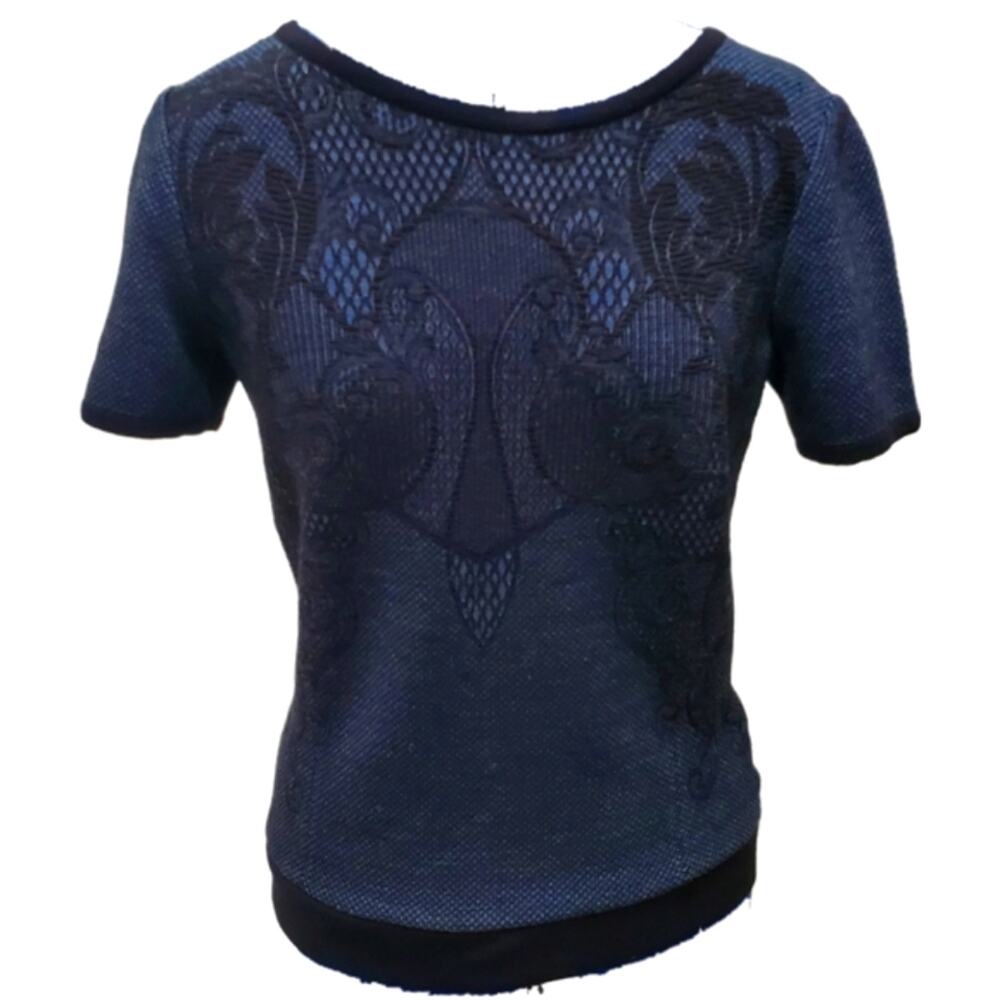Daphne Wool Blend Jacquard knit short sleeve crew neck top S Small